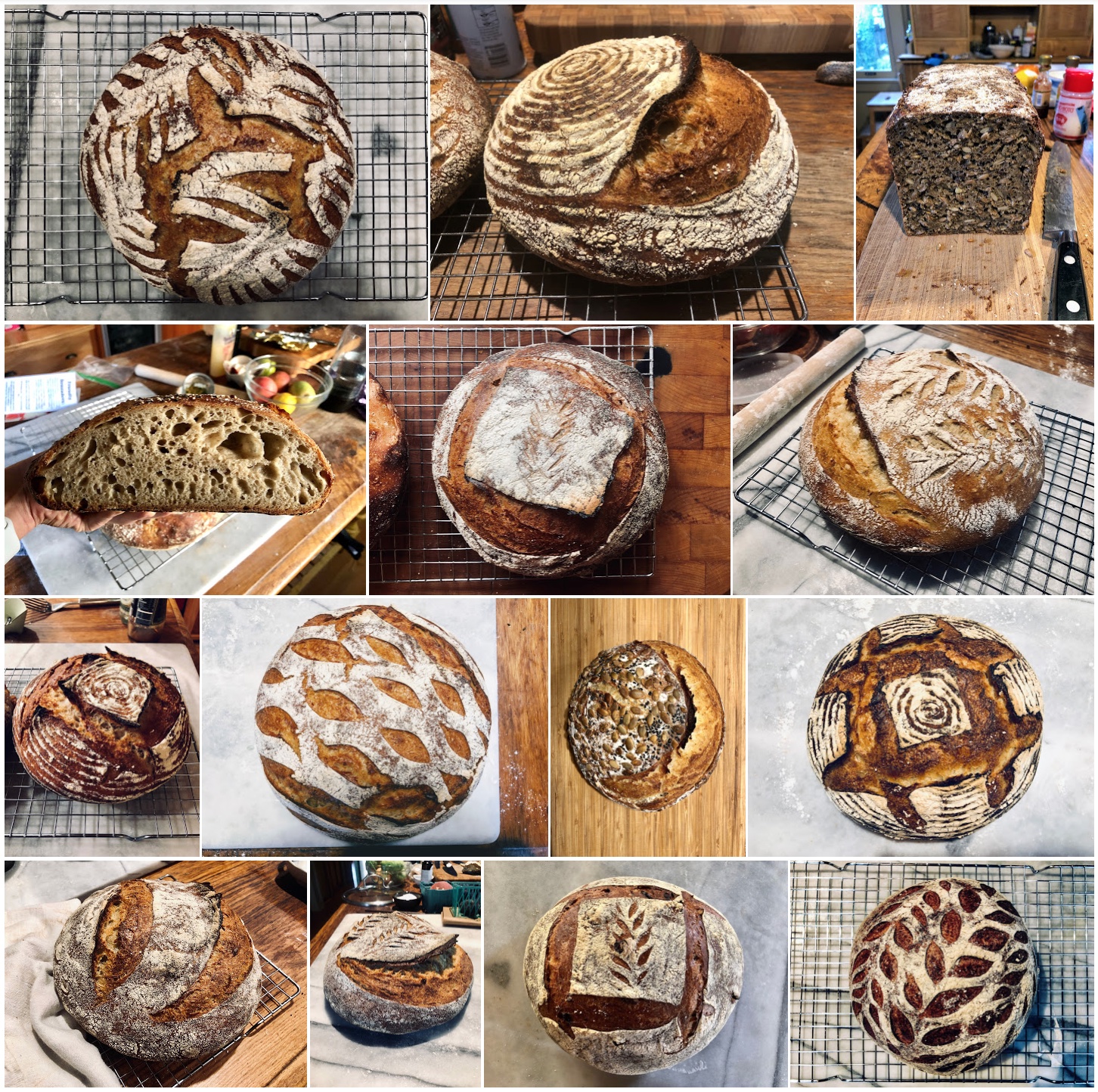 a grid of images of sourdough bread