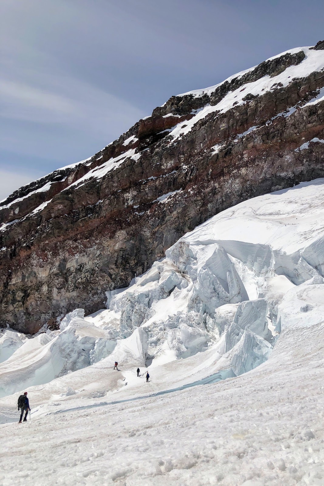 Two rope teams descend down the Ingraham headwall