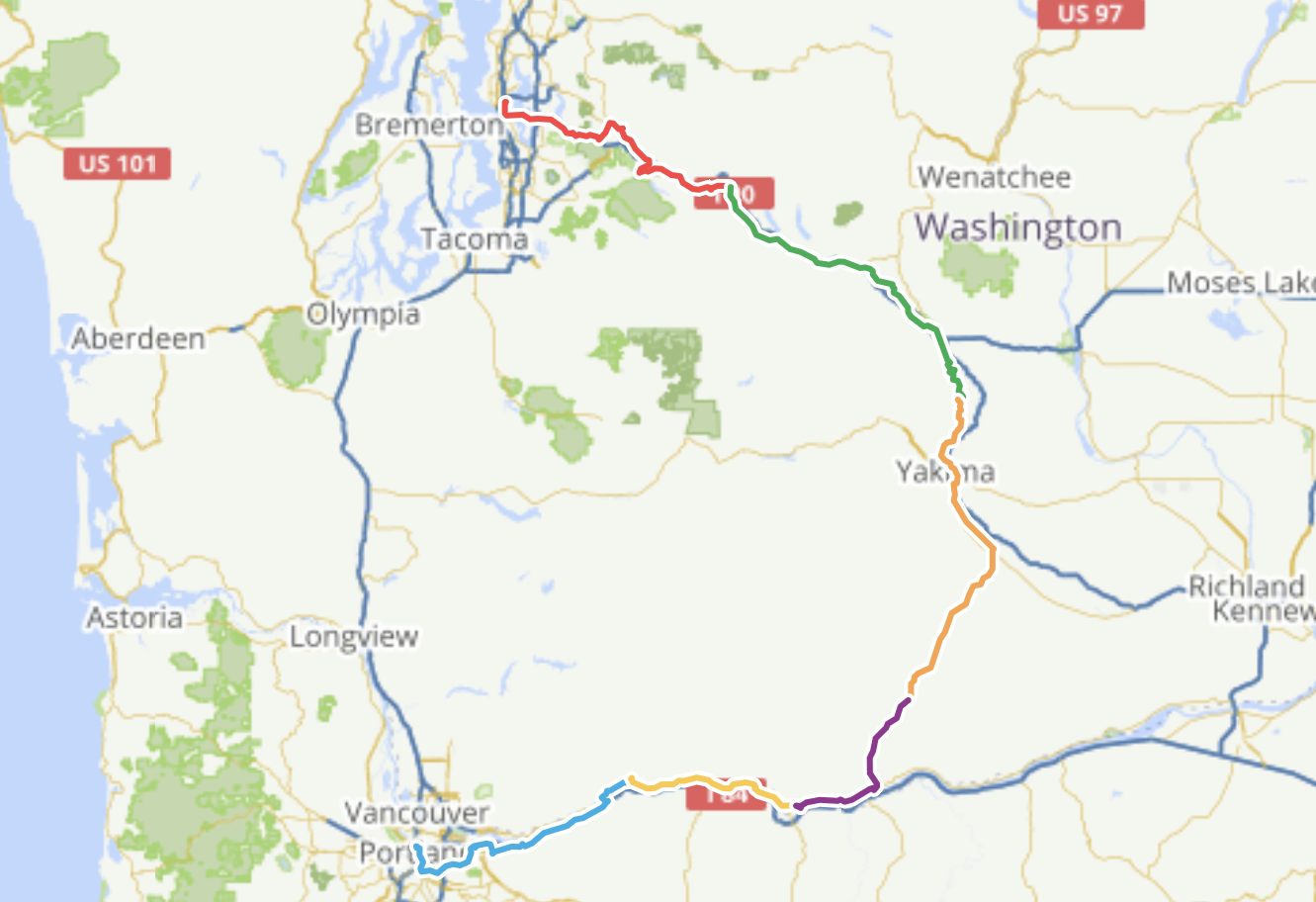 screenshot of ridewithgps track of our route
