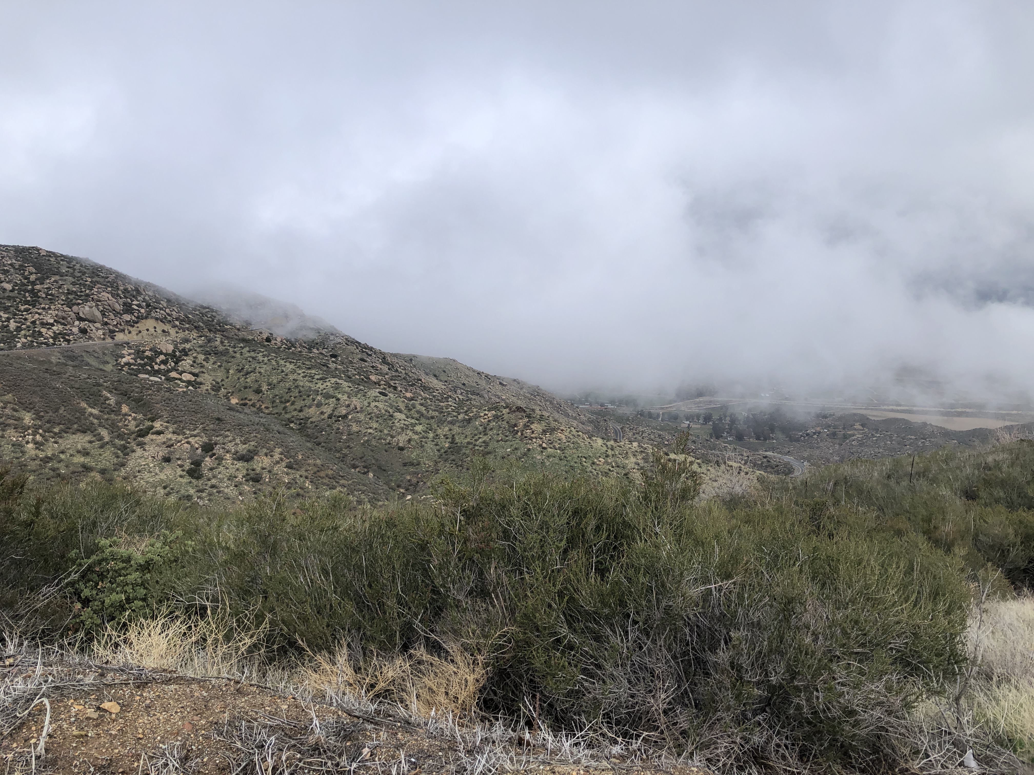 looking down at fog